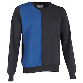 Maison Martin Margiela Maison Margiela Pull à col rond color block en coton gris et bleu Marron