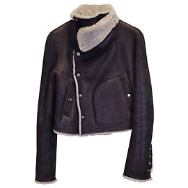 Giacca da motociclista Trucker in shearling Rick Owens in pelle nera Nero