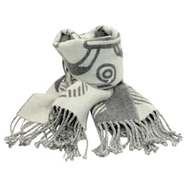 Hermès-Hermes Fringed Scarf in Grey and White Cashmere-Grey