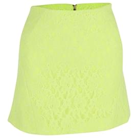 Maje-Maje Lace Mini Skirt in Fluorescent Yellow Polyester-Yellow