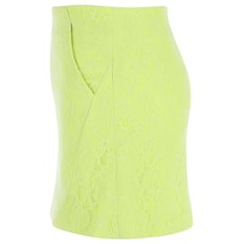 Maje-Maje Lace Mini Skirt in Fluorescent Yellow Polyester-Yellow