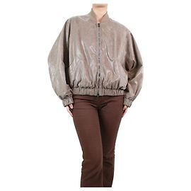 Brunello Cucinelli Khakifarbene Bomberjacke aus Leder – Größe UK 10 Khaki