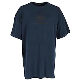 Balenciaga-Balenciaga BB Logo Print T-shirt in Navy Blue Cotton-Navy blue