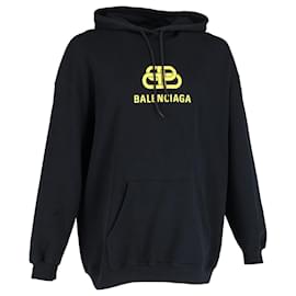 Balenciaga-Felpa con cappuccio pullover con grafica logo Balenciaga BB in cotone nero-Nero