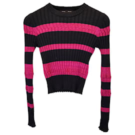 Proenza Schouler-Proenza Schouler Striped Ribbed Crewneck Sweater in Multicolor Wool-Multiple colors
