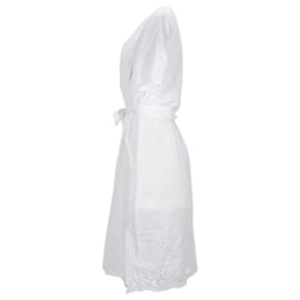 Tommy Hilfiger-Tommy Hilfiger Vestido cruzado con detalle de encaje de algodón para mujer en algodón blanco-Blanco