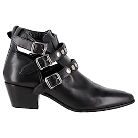 Saint Laurent-Saint Laurent Studded Ankle Boots in Black Leather-Black