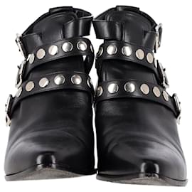 Saint Laurent-Saint Laurent Studded Ankle Boots in Black Leather-Black