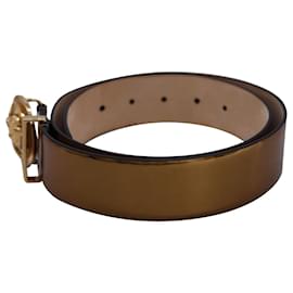 Versace-VERSACE 34"Cinto com fivela espelhada Medusa em couro dourado-Dourado