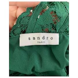 Sandro-Sandro Paris Mini-robe en dentelle Riviera en rayonne verte-Vert
