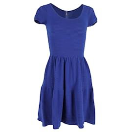 Sandro-Sandro Paris Textured Knit Mini Dress in Blue Cotton-Blue