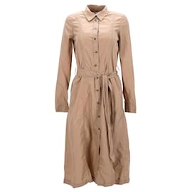Tommy Hilfiger-Tommy Hilfiger Vestido camisero de puro algodón con cinturón para mujer en algodón marrón tostado-Castaño,Beige
