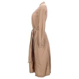 Tommy Hilfiger-Tommy Hilfiger Vestido camisero de puro algodón con cinturón para mujer en algodón marrón tostado-Castaño,Beige