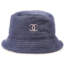 Chanel-Chanel Blue Terry Cloth CC Bucket Hat-Blue,Navy blue