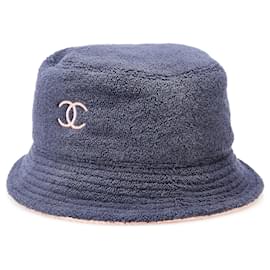 Chanel-Sombrero de pescador CC de tela de felpa azul de Chanel-Azul,Azul marino