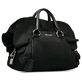 Prada-Prada Schwarze Tessuto Bowler-Tasche mit Rüschenbesatz-Schwarz