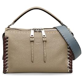 Fendi-Fendi Brown Lei Selleria Whipstitch Satchel-Brown,Other