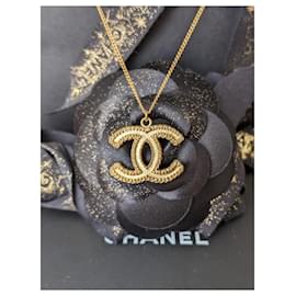 Chanel-CC 12P XL Logo oro amarillo mate GHW Collar en caja recibo-Amarillo