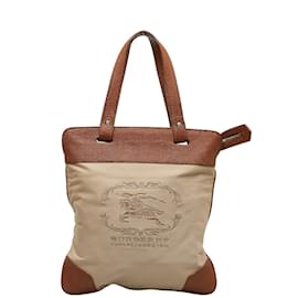 Burberry-Logo Canvas & Leather Tote Bag-Brown