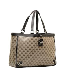 Gucci-Gucci GG Crystal Abbey D-Ring Tote Bag Canvas Tote Bag 293580 in Good condition-Brown