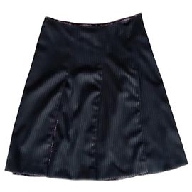 Ballantynes Wool Pinstriped Flared Skirt Grey Grey