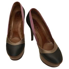 Marni-Marni Multicolor Satin Leather Platforms Wooden High Heels Pumps Shoes size 39-Multiple colors