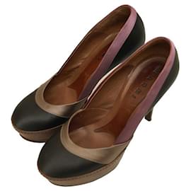 Marni-Marni Multicolor Satin Leather Platforms Wooden High Heels Pumps Shoes size 39-Multiple colors