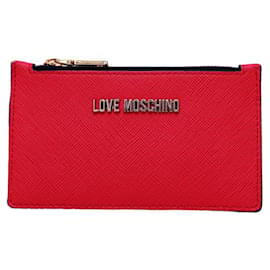Love Moschino-Moschino Love Lona Roja con. Monedero con bolsillo para tarjetas y tarjetero con logotipo-Roja