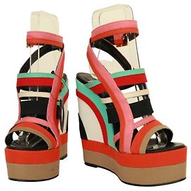 Pierre Hardy Multicolor Canvas Strappy Sandals Platform Wedge Heels Shoes 40 Multiple colors