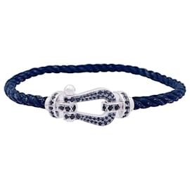 Fred-Fred Bracelet, "Strength 10", WHITE GOLD, steel and black diamonds.-Other