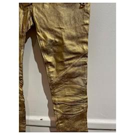 Balmain Skinny Pants in Gold Lambskin Leather Golden Metallic ref.878923 -  Joli Closet
