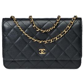 Portafoglio CHANEL con catena in pelle nera - 101580 Nero
