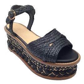 Robert Clergerie Gabriela Hearst x Clergerie Black Hester Raffia Platform Sandals Black