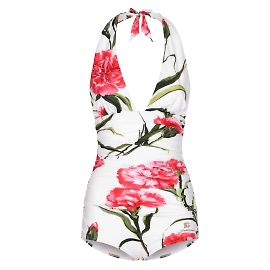 Dolce & Gabbana Neckholder-Badeanzug mit gerafftem Blumendruck Weiß