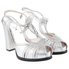 Fendi Silver Chameleon Block Heel Sandals Silvery