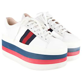 Gucci-Weiße Peggy Web-Plateau-Sneaker-Weiß