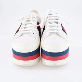 Gucci-White Peggy Web Platform Sneakers-White