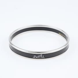 Hermès-Black Caleche Enamel Palladium Plated Bangle Bracelet-Black