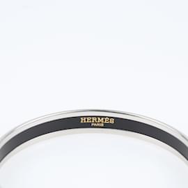 Hermès-Black Caleche Enamel Palladium Plated Bangle Bracelet-Black