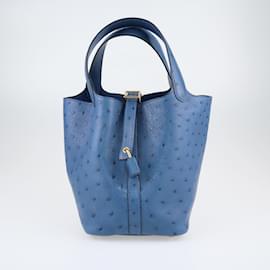 Hermès-Blue Roi Ostrich Picotin Lock 18 bag-Blue
