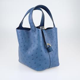 Hermès-Blue Roi Ostrich Picotin Lock 18 bag-Blue