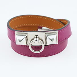 Hermès-Violet Rivale Palladium Plated lined Tour Leather Bracelet-Other