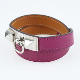 Hermès-Violet Rivale Palladium Plated lined Tour Leather Bracelet-Other
