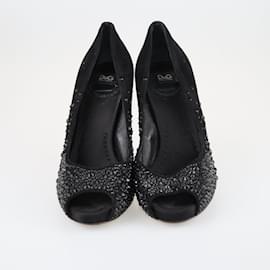 Dolce & Gabbana-Zapatos de tacón peep toe con adornos de cristal negros-Negro