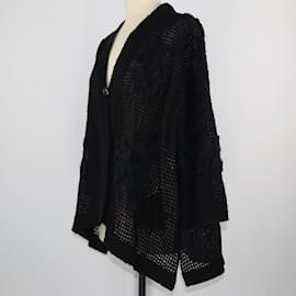 Chanel-Cardigã com detalhe de flor em renda preta-Preto