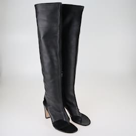 Chanel-Schwarze Stiefel mit offenem Zehensteg und CC-Absatz-Schwarz