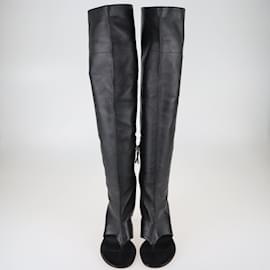 Chanel-Stivali neri con tacco CC perizoma aperto-Nero