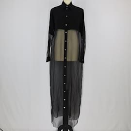 Hermès-Vestido largo de manga larga con detalle de bolsillo negro-Negro