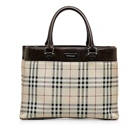 Burberry-Brown Burberry House Check Tote-Brown