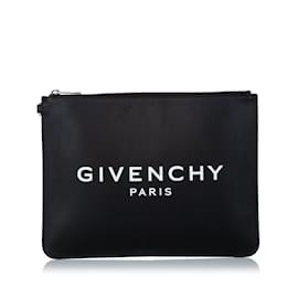Givenchy-Black Givenchy Logo Leather Clutch Bag-Black